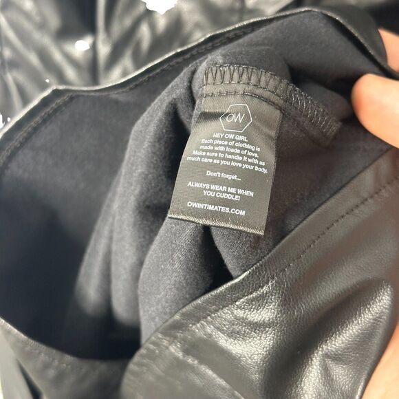 NEW OW Intimates Ella Mini Dress L Black Womens Faux Leather Button Front Collar - Picture 6 of 9